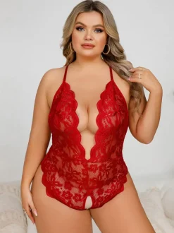 Crotchless Lingerie Plus Size Teddies Lingerie Black Lace Crotchless Women Sexy Teddies