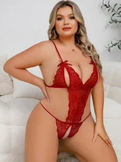 Crotchless Lingerie Plus Size Teddies Lingerie White Bows Backless Sexy Teddies For Women