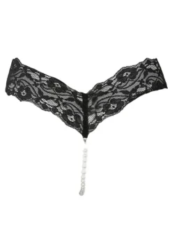 Crotchless Lingerie Red Lace Thong Pearls Women Sexy Panties
