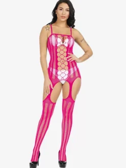 Crotchless Lingerie Women Sexy Bodystocking Fishnet White Cut Out Wedding Lingerie
