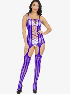 Crotchless Lingerie Women Sexy Bodystocking Fishnet White Cut Out Wedding Lingerie