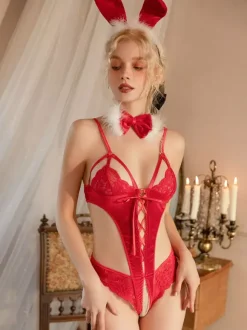 Crotchless Lingerie Women's Sexy Costumes Lingerie Bunny Girl Costumes Sexy Costumes Stylish Polyester Adult's Women's Set Headwear Sets