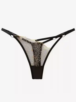 Crotchless Thong Lace Dating Black Floral Embroidery Woman's Lingerie Panties