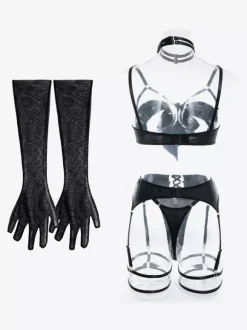 Cupless Lingerie Lace Up Black 3-Piece Bra Panty Sets