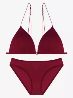 Cut Out Lingerie Burgundy 2-Piece Bra Panty Sets