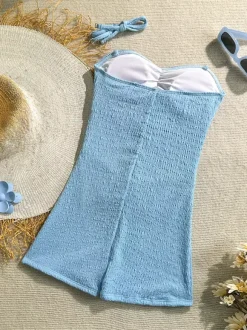 Cut Out One Piece Swimsuit For Women - Textured Ruched High Waist With Sun Buckle Monokini - Summer Beach Resort 2026