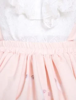 Cute Lolita Dress Sweet Pink Flower Printed Qi Lolita Lace Trim Skirt With Suspender