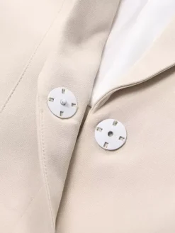 Cut Out Blazer For Women - Beige Elegant Single Button Slim Fit Long Jacket - Spring Office-to-dinner 2026