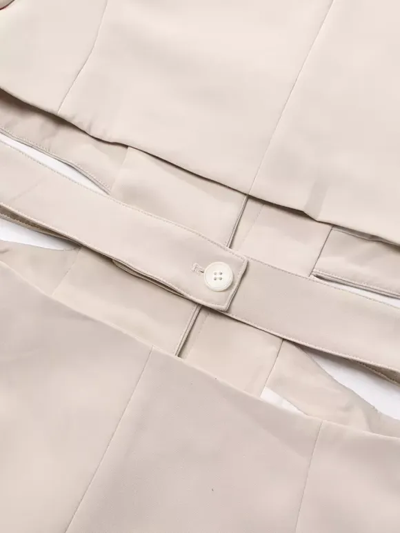 Cut Out Blazer For Women - Beige Elegant Single Button Slim Fit Long Jacket - Spring Office-to-dinner 2026