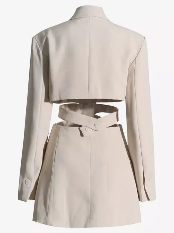 Cut Out Blazer For Women - Beige Elegant Single Button Slim Fit Long Jacket - Spring Office-to-dinner 2026