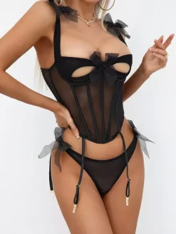 Cut Out Lingerie Sexy Black 2-Piece Bra Panty Sets