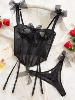 Cut Out Lingerie Sexy Black 2-Piece Bra Panty Sets