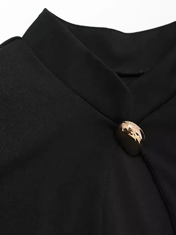 Cut Out Mini Dress For Women - Black Elegant Long Sleeve Gold Button Bodycon - Spring Night Out Club Party 2026