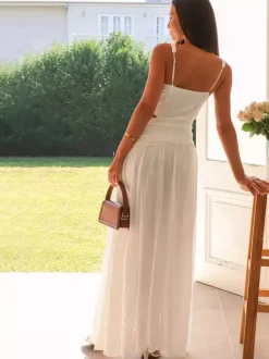 Cut Out Sleeveless Maxi Dress for Women - Boho V Neck Ruched Waist Backless Flowy A Line Sun Dress - Summer Wedding Guest 2026