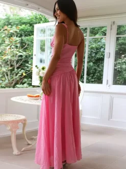 Cut Out Sleeveless Maxi Dress for Women - Boho V Neck Ruched Waist Backless Flowy A Line Sun Dress - Summer Wedding Guest 2026