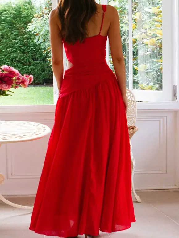 Cut Out Sleeveless Maxi Dress for Women - Boho V Neck Ruched Waist Backless Flowy A Line Sun Dress - Summer Wedding Guest 2026