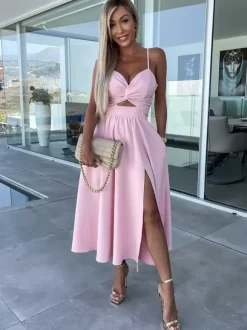 Cutout Twist Midi Slip Dress for Women - Sexy V Neck Split Cocktail Sun Dress - Summer Resort Wedding Guest 2026