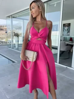 Cutout Twist Midi Slip Dress for Women - Sexy V Neck Split Cocktail Sun Dress - Summer Resort Wedding Guest 2026
