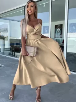Cutout Twist Midi Slip Dress for Women - Sexy V Neck Split Cocktail Sun Dress - Summer Resort Wedding Guest 2026