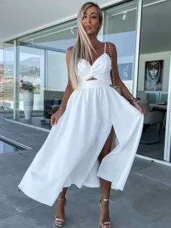 Cutout Twist Midi Slip Dress for Women - Sexy V Neck Split Cocktail Sun Dress - Summer Resort Wedding Guest 2026