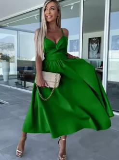 Cutout Twist Midi Slip Dress for Women - Sexy V Neck Split Cocktail Sun Dress - Summer Resort Wedding Guest 2026