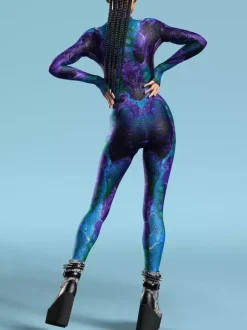 Cyberpunk Patterned Zentai Suits Women's Red Body Thermal Imaging Print Cosplay Jumpsuit Performance Costume Bodysuit Bodycon Large
