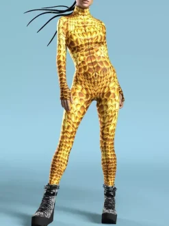 Cyberpunk Patterned Zentai Suits Women's Red Body Thermal Imaging Print Cosplay Jumpsuit Performance Costume Bodysuit Bodycon Large