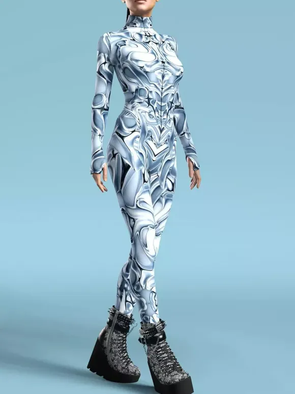 Cyberpunk Patterned Zentai Suits Women's Red Body Thermal Imaging Print Cosplay Jumpsuit Performance Costume Bodysuit Bodycon Large