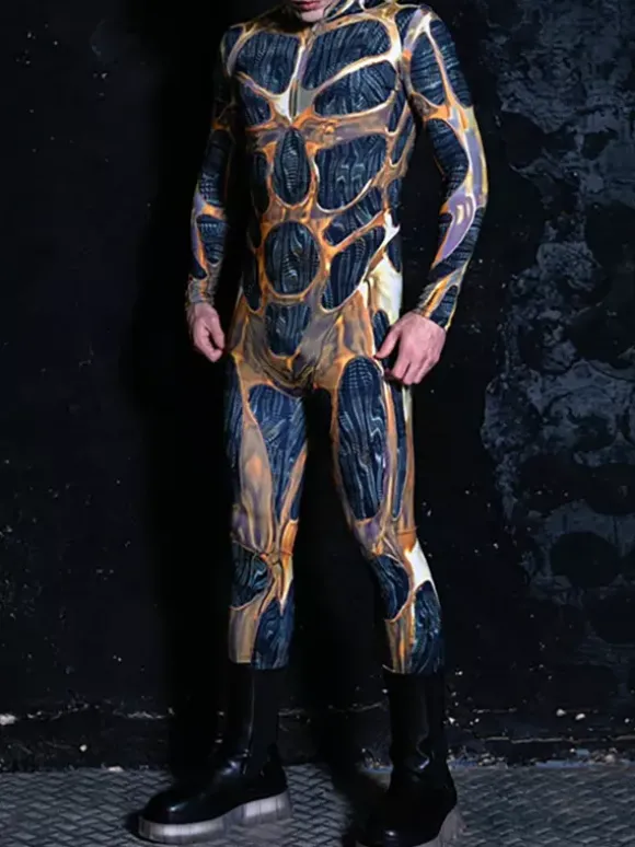 Cyberpunk Patterned Zentai Suits Cyberpunk Men's Costume Men Costumes Costumes For Couples Men Robot Costume Sci Fi Costume Cyber Costume Burning Men Outfit