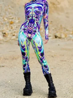 Cyberpunk Patterned Zentai Suits Woman Sexy Bodysuit Suit Butterfly Color Element Adults High-waisted Sports Jumpsuit Cosplay Costumes