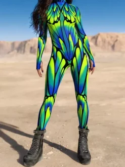 Cyberpunk Patterned Zentai Suits Woman Sexy Bodysuit Suit Butterfly Color Element Adults High-waisted Sports Jumpsuit Cosplay Costumes