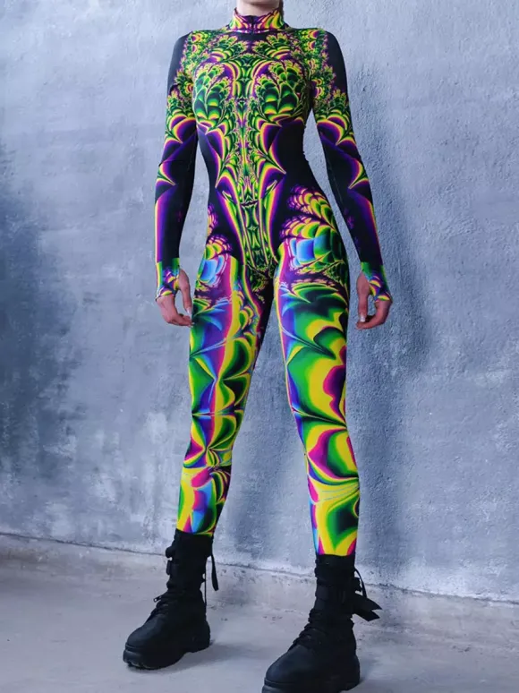 Cyberpunk Patterned Zentai Suits Woman Sexy Bodysuit Suit Butterfly Color Element Adults High-waisted Sports Jumpsuit Cosplay Costumes