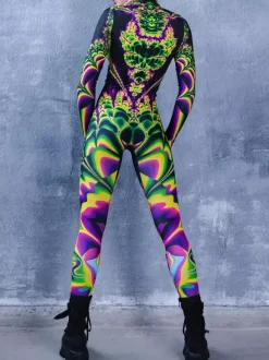Cyberpunk Patterned Zentai Suits Woman Sexy Bodysuit Suit Butterfly Color Element Adults High-waisted Sports Jumpsuit Cosplay Costumes