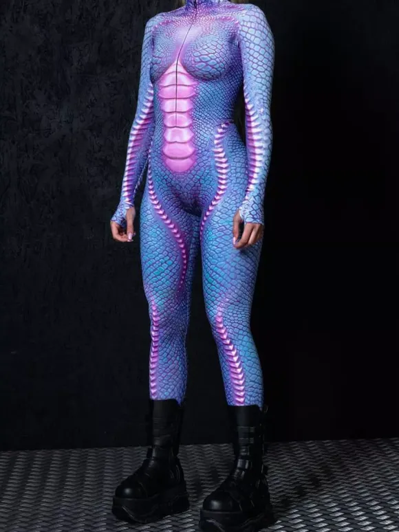 Cyberpunk Patterned Zentai Suits Woman Sexy Bodysuit Suit Butterfly Color Element Adults High-waisted Sports Jumpsuit Cosplay Costumes