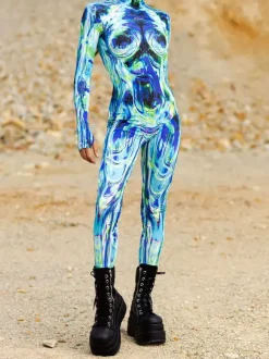 Cyberpunk Patterned Zentai Suits Woman Sexy Bodysuit Suit Butterfly Color Element Adults High-waisted Sports Jumpsuit Cosplay Costumes