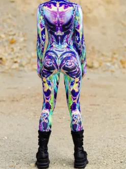 Cyberpunk Patterned Zentai Suits Woman Sexy Bodysuit Suit Butterfly Color Element Adults High-waisted Sports Jumpsuit Cosplay Costumes