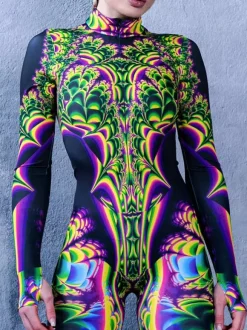Cyberpunk Patterned Zentai Suits Woman Sexy Bodysuit Suit Butterfly Color Element Adults High-waisted Sports Jumpsuit Cosplay Costumes