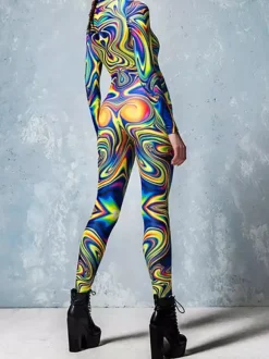 Cyberpunk Patterned Zentai Suits Cosplay Costumes Female Woman Sexy Suit Color Element Blue Muscle Bodysuit Adults High-waisted Sports Jumpsuit