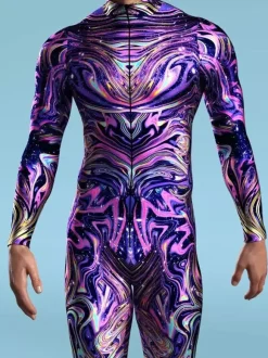 Cyberpunk Patterned Zentai Suits Kid Men Women Jumpsuits Machine Zentai Skinny Costume Multicolour Printing Bodysuit Party Festival Outfit Catsuit Front Zipper