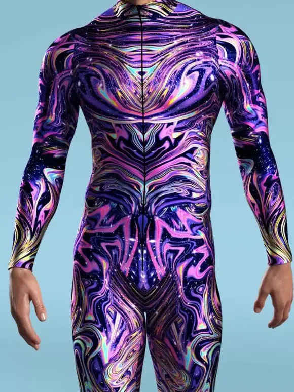 Cyberpunk Patterned Zentai Suits Kid Men Women Jumpsuits Machine Zentai Skinny Costume Multicolour Printing Bodysuit Party Festival Outfit Catsuit Front Zipper