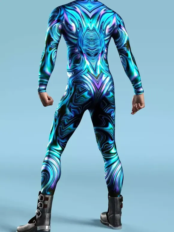 Cyberpunk Patterned Zentai Suits Kid Men Women Jumpsuits Machine Zentai Skinny Costume Multicolour Printing Bodysuit Party Festival Outfit Catsuit Front Zipper