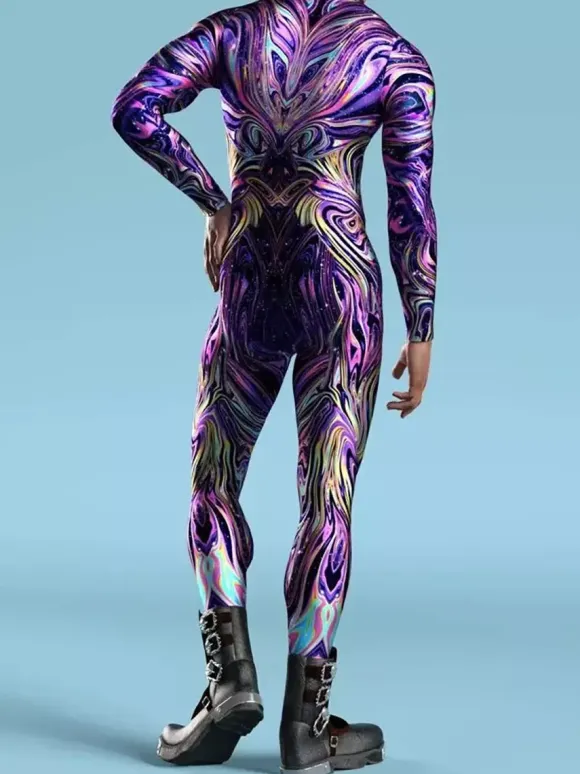 Cyberpunk Patterned Zentai Suits Kid Men Women Jumpsuits Machine Zentai Skinny Costume Multicolour Printing Bodysuit Party Festival Outfit Catsuit Front Zipper