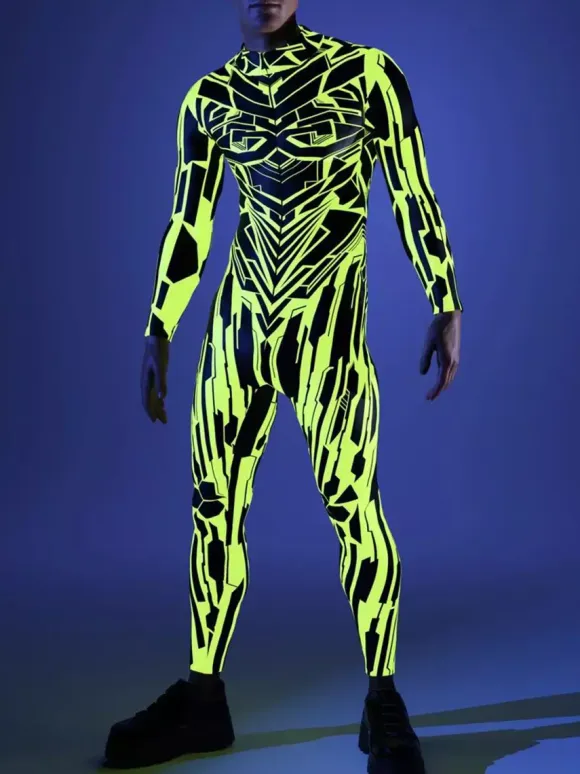 Cyberpunk Patterned Zentai Suits Kid Men Women Jumpsuits Machine Zentai Skinny Costume Multicolour Printing Bodysuit Party Festival Outfit Catsuit Front Zipper