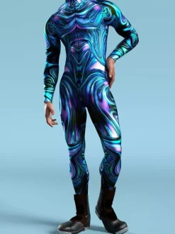 Cyberpunk Patterned Zentai Suits Kid Men Women Jumpsuits Machine Zentai Skinny Costume Multicolour Printing Bodysuit Party Festival Outfit Catsuit Front Zipper