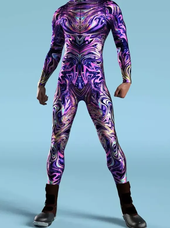 Cyberpunk Patterned Zentai Suits Kid Men Women Jumpsuits Machine Zentai Skinny Costume Multicolour Printing Bodysuit Party Festival Outfit Catsuit Front Zipper