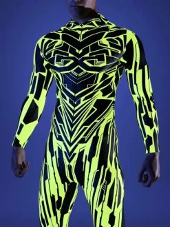 Cyberpunk Patterned Zentai Suits Kid Men Women Jumpsuits Machine Zentai Skinny Costume Multicolour Printing Bodysuit Party Festival Outfit Catsuit Front Zipper