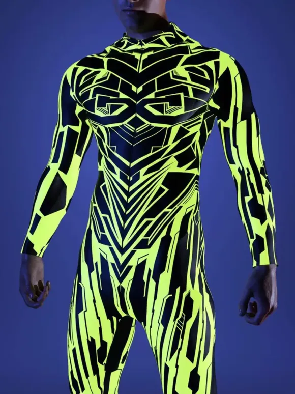 Cyberpunk Patterned Zentai Suits Kid Men Women Jumpsuits Machine Zentai Skinny Costume Multicolour Printing Bodysuit Party Festival Outfit Catsuit Front Zipper