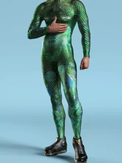 Cyberpunk Patterned Zentai Suits Green Chameleon Camouflage Bodysuit 3D Printed Reptile Skin Texture