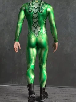 Cyberpunk Patterned Zentai Suits Green Chameleon Camouflage Bodysuit 3D Printed Reptile Skin Texture