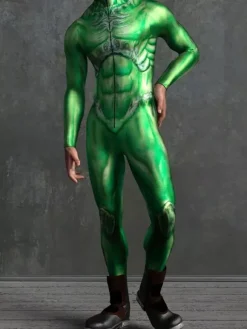 Cyberpunk Patterned Zentai Suits Green Chameleon Camouflage Bodysuit 3D Printed Reptile Skin Texture